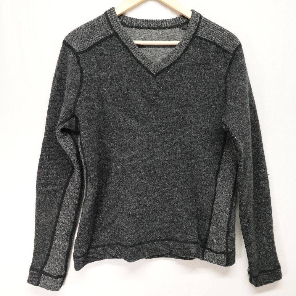 Wool Sweater Mens Small Gray Lambswool V Neck Pullover Warm